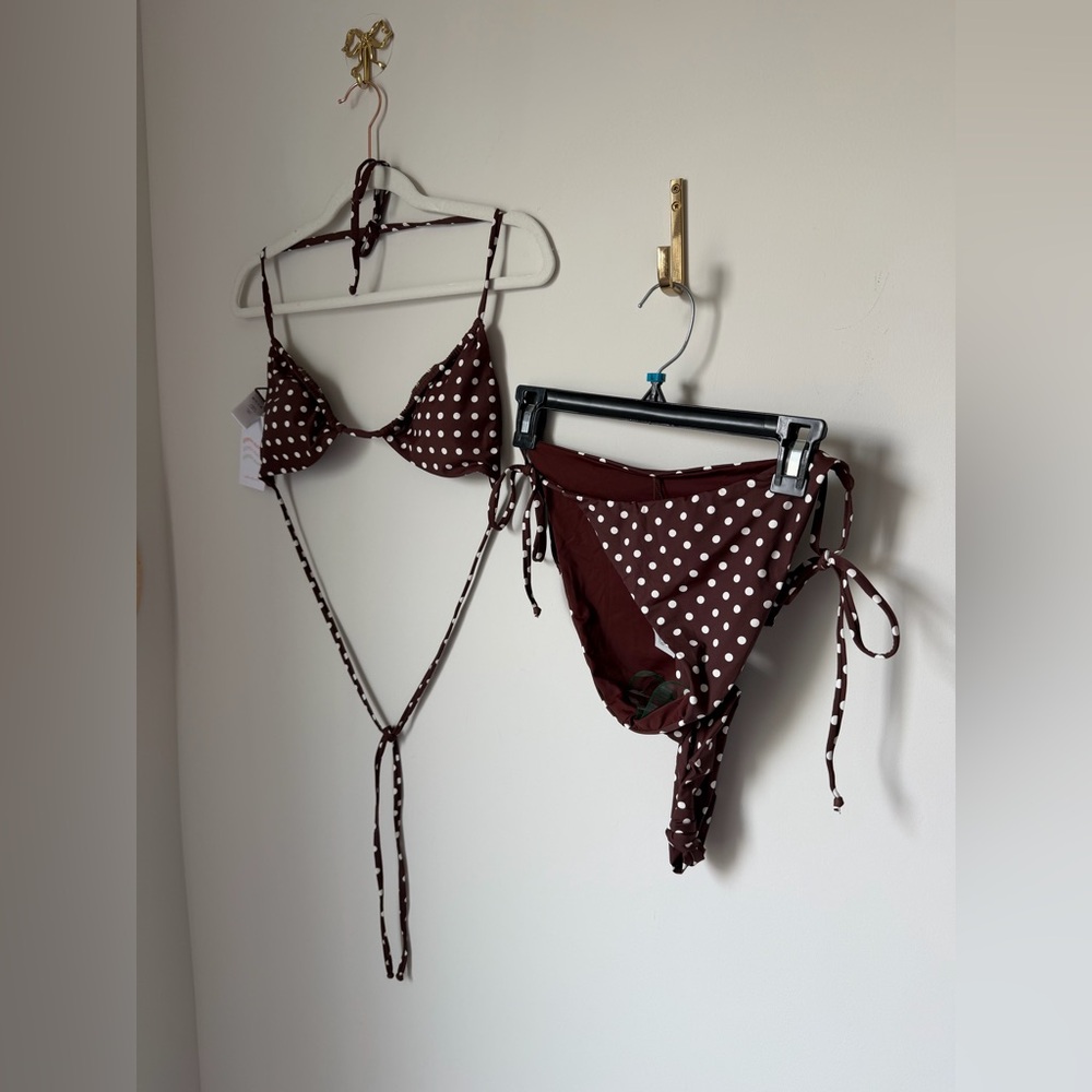 Brown Polka Dot Bikini Set and headband
